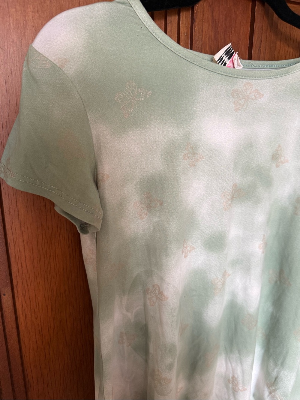 Sage Green Short Sleeve Tee with Subtle Butterfly Motif